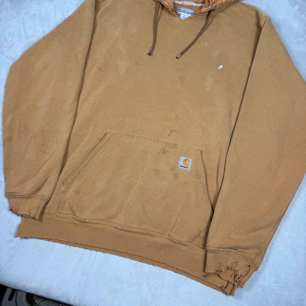Y2K Mens Carhartt Distressed Midweight Hooded Sweatshirt Brown L Tall - Picture 2 of 7